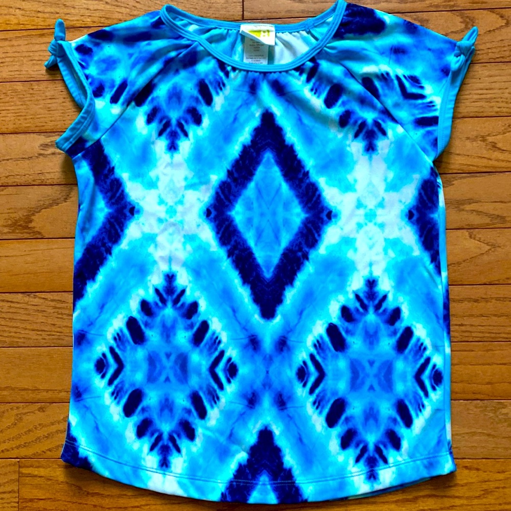 Girl mock neck tie dye swimming rashguard